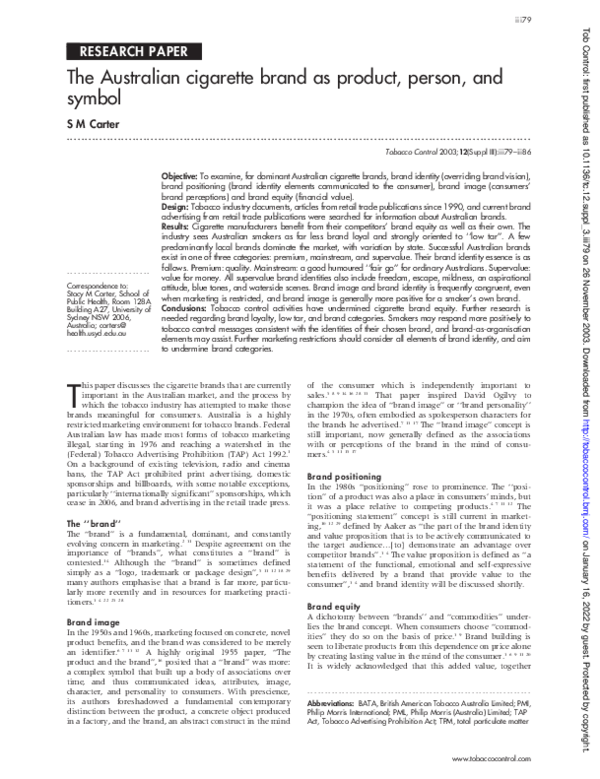 person, and symbol The Australian cigarette brand as product