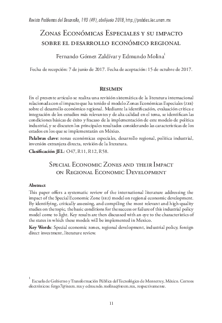 (PDF) Zonas Económicas Especiales y su impacto sobre el desarrollo ...