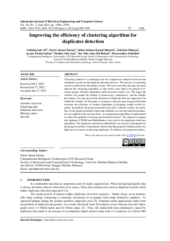 (PDF) Improving the efficiency of clustering algorithm for duplicates ...