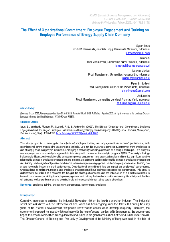 (PDF) The Effect of Organizational Commitment, Employee Engagement and ...