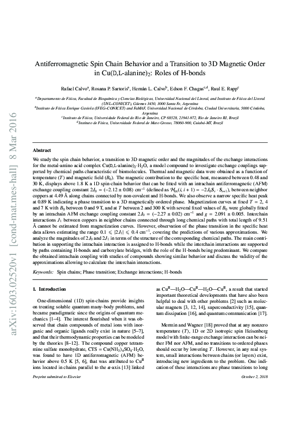 (PDF) Antiferromagnetic spin chain behavior and a transition to 3D ...