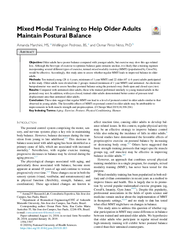 (PDF) Mixed Modal Training to Help Older Adults Maintain Postural Balance