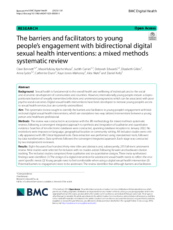 (PDF) The barriers and facilitators to young people’s engagement with ...