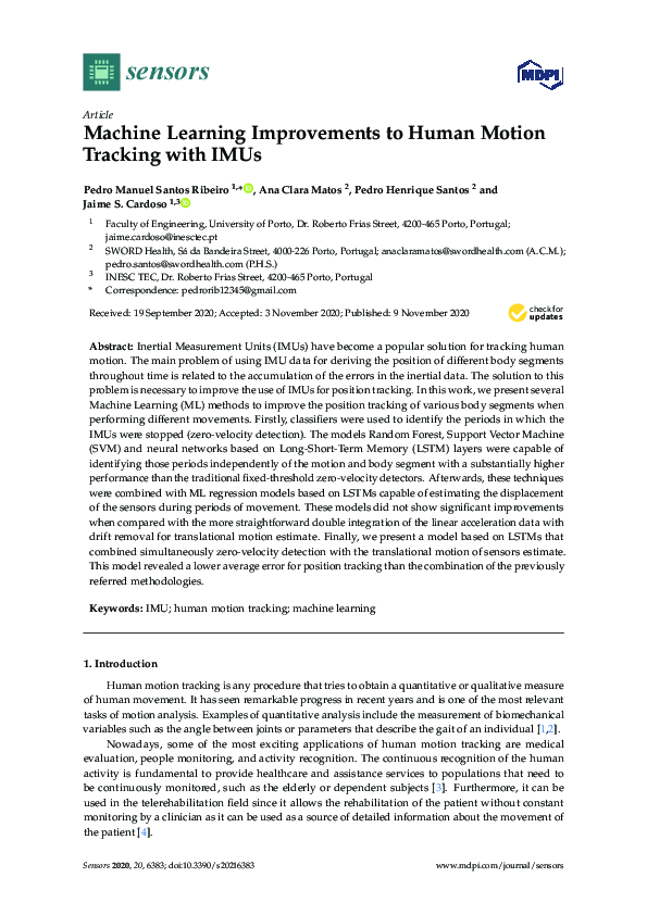 (PDF) Machine Learning Improvements to Human Motion Tracking with IMUs