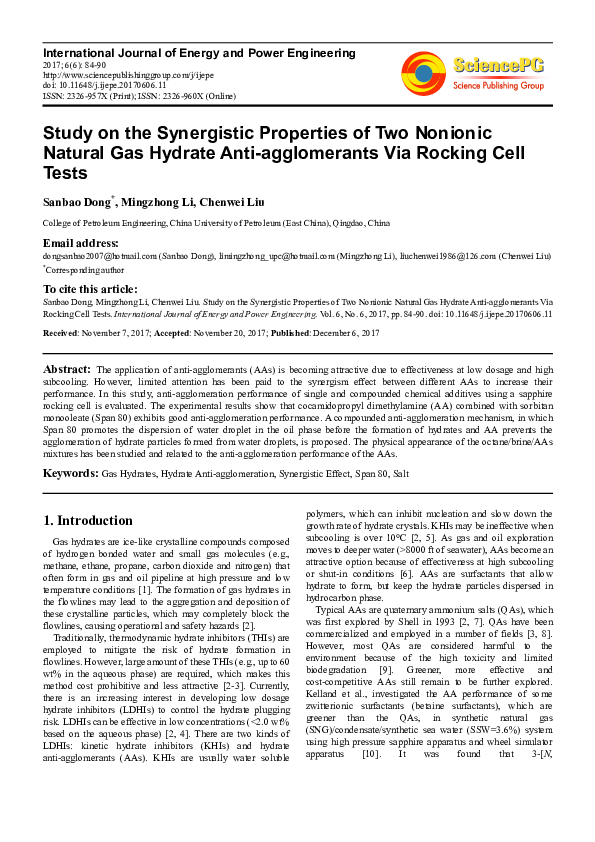 (PDF) Study on the Synergistic Properties of Two Nonionic Natural Gas ...