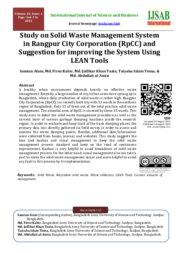 (PDF) Study on Solid Waste Management System in Rangpur City ...