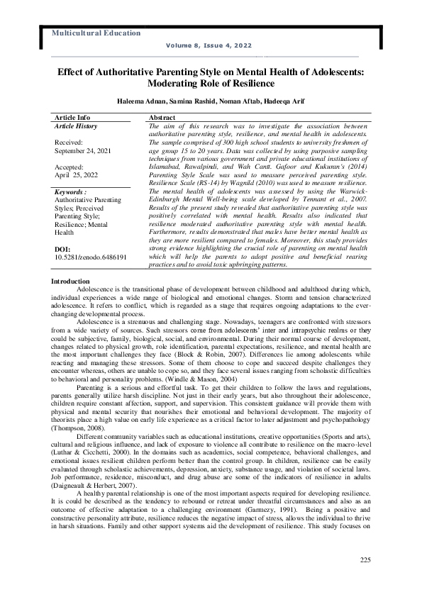 (PDF) Effect of Authoritative Parenting Style on Mental Health of ...