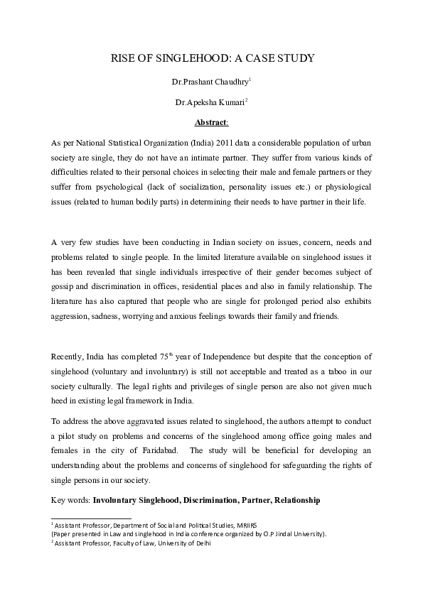 (DOC) RISE OF SINGLEHOOD: A CASE STUDY