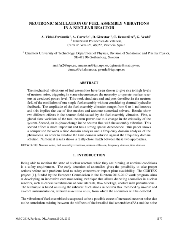 (PDF) Neutronic Simulation of Fuel Assembly Vibrations in a Nuclear Reactor