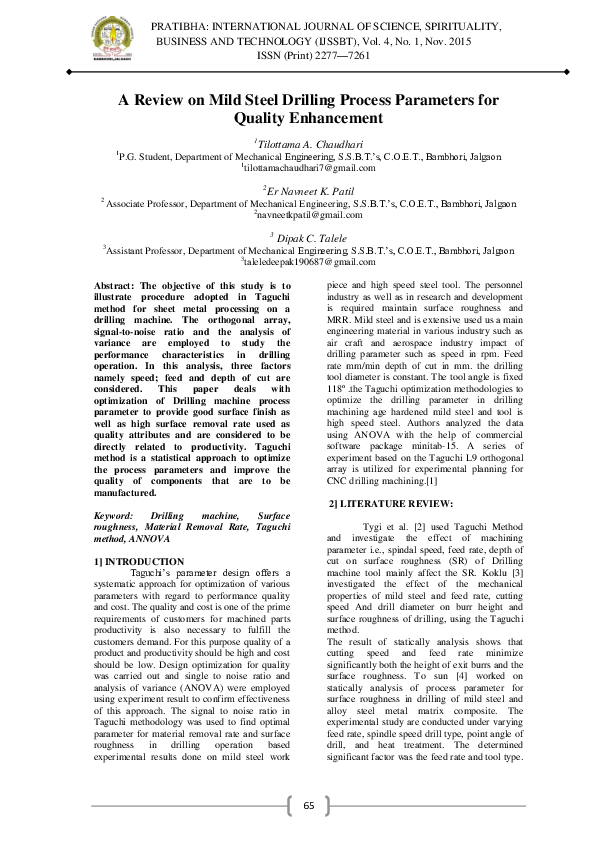 (PDF) A Review on Mild Steel Drilling Process Parameters for Quality ...