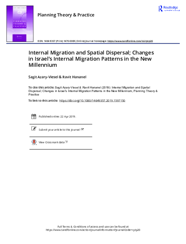(PDF) Internal Migration and Spatial Dispersal; Changes in Israel’s ...