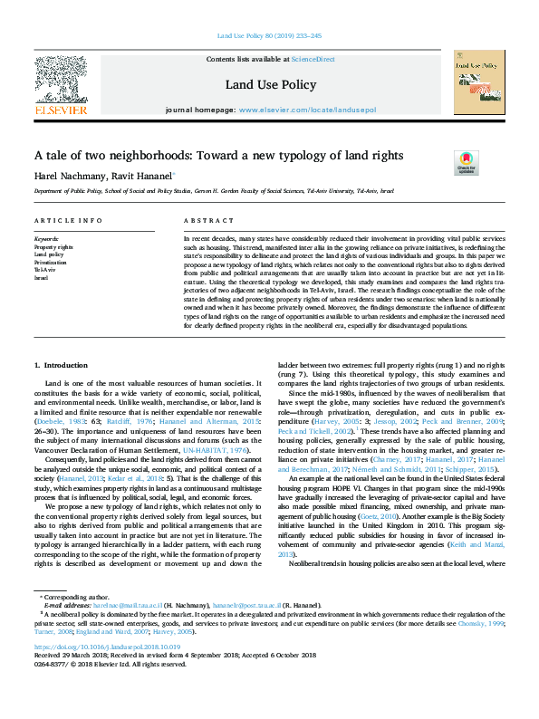 (PDF) A tale of two neighborhoods: Toward a new typology of land rights