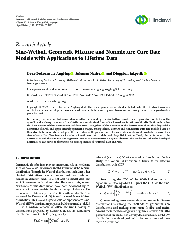 (PDF) Sine-Weibull Geometric Mixture and Nonmixture Cure Rate Models ...