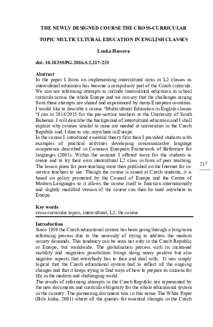 (PDF) The Newly Designed Course the Cross-Curricular