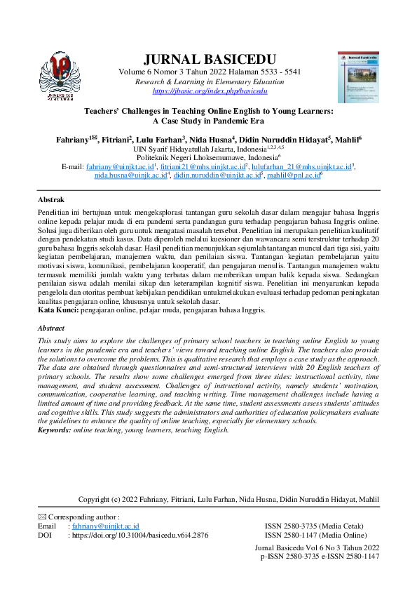 (PDF) Teachers’ Challenges in Teaching Online English to Young Learners ...