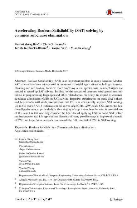 (PDF) Accelerating Boolean Satisfiability (SAT) solving by common ...