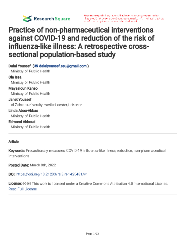 (PDF) Practice of non-pharmaceutical interventions against COVID-19 and ...