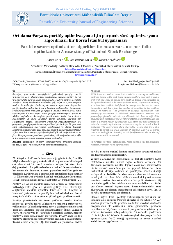 (PDF) Particle swarm optimization algorithm for mean-variance portfolio ...