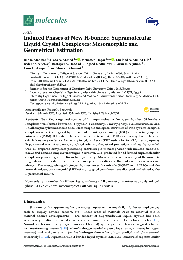 (PDF) Induced Phases of New H-bonded Supramolecular Liquid Crystal ...