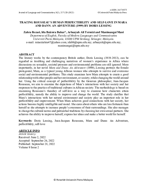 (PDF) TRACING ROUSSEAU'S HUMAN PERFECTIBILITY AND SELF-LOVE IN MARA AND ...