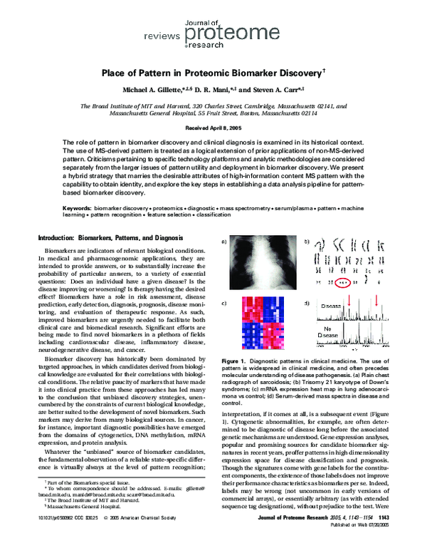 (PDF) Place of Pattern in Proteomic Biomarker Discovery | Dr Mani ...