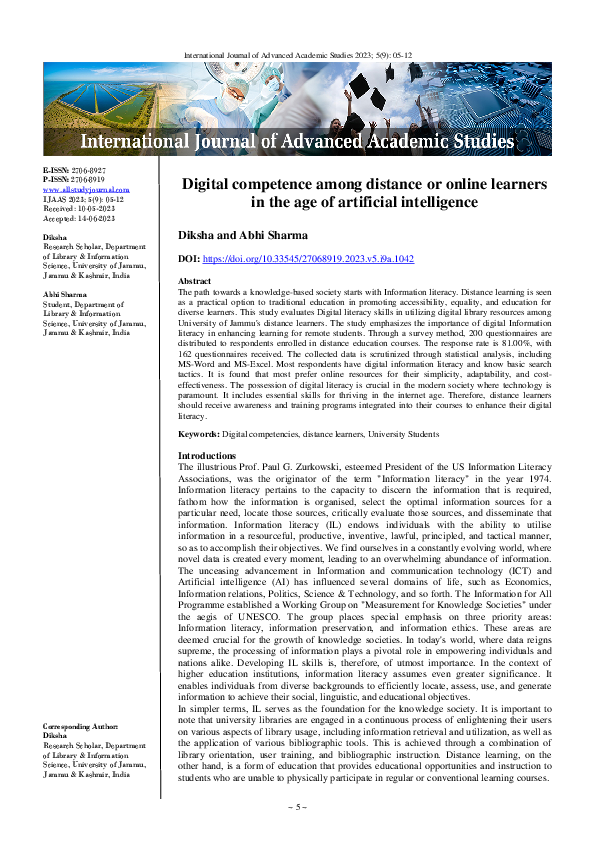 (PDF) Digital competence among distance or online learners in the age ...