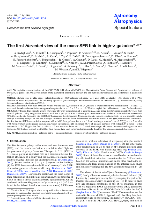 The firstHerschelview of the mass-SFR link in high-zgalaxies