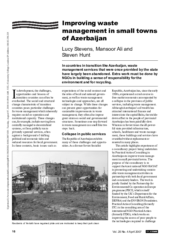 (PDF) Improving waste management in small towns of Azerbaijan