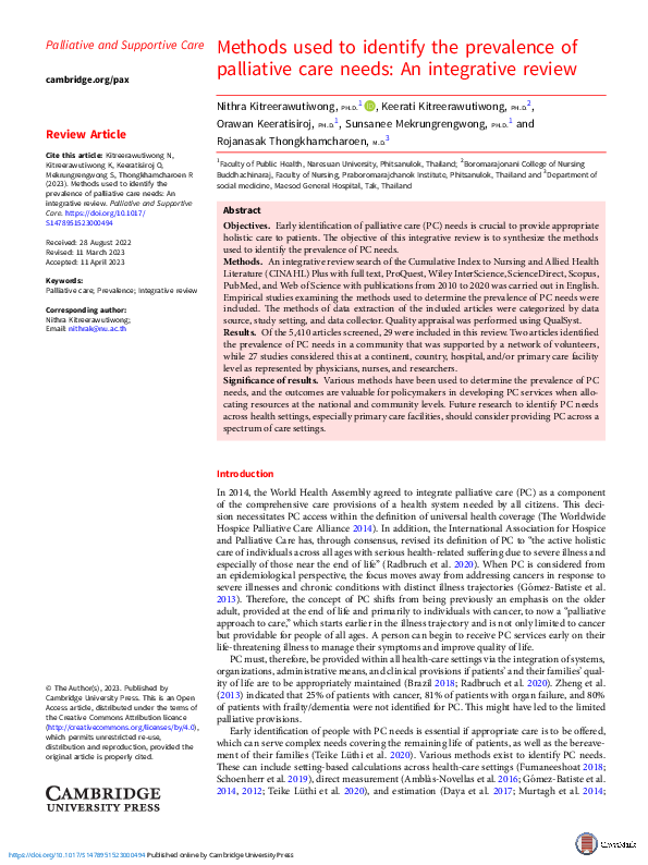 (PDF) Methods used to identify the prevalence of palliative care needs ...