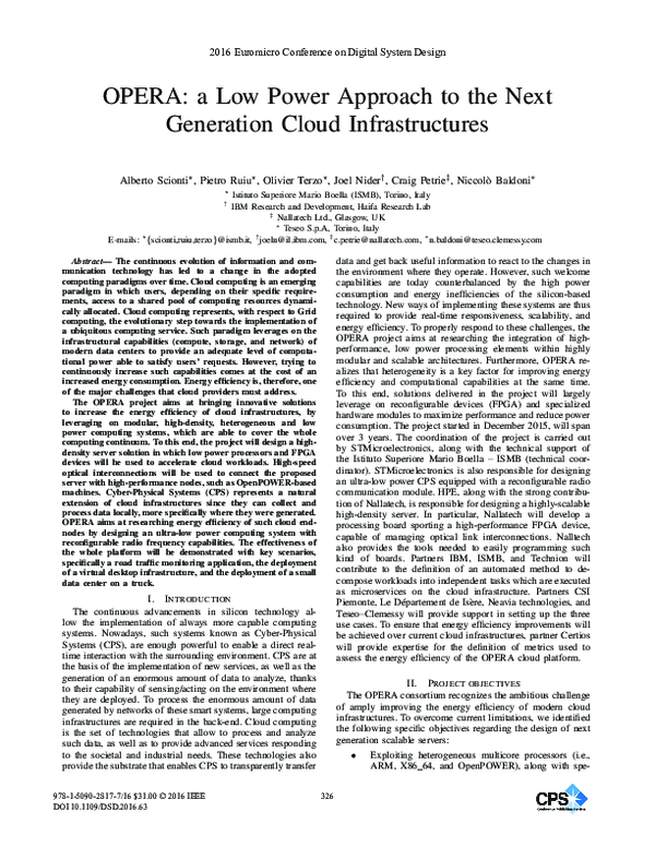 (PDF) OPERA: A Low Power Approach to the Next Generation Cloud ...
