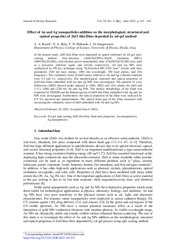 (PDF) Effect of Au and Ag nanoparticles addition on the morphological ...