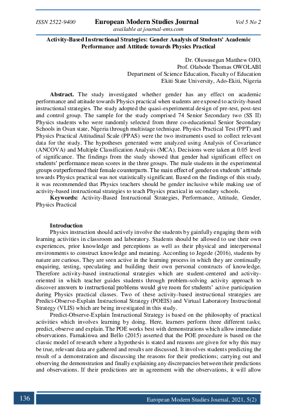 (PDF) Activity-Based Instructional Strategies: Gender Analysis of ...