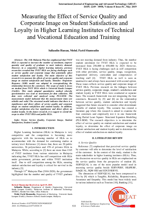 (PDF) Measuring the Effect of Service Quality and Corporate Image on ...