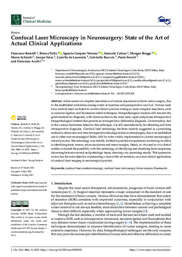 (PDF) Confocal Laser Microscopy in Neurosurgery: State of the Art of ...
