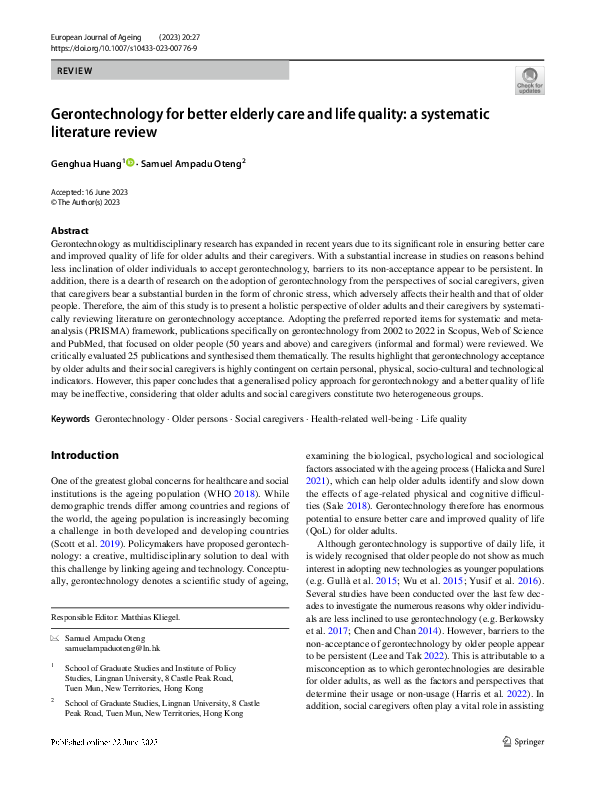 (PDF) Gerontechnology for better elderly care and life quality: a ...