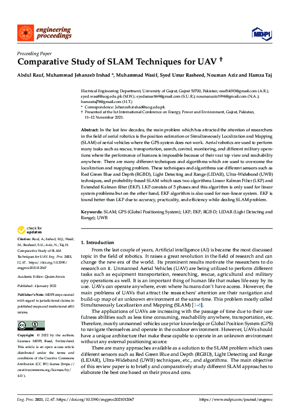 (PDF) Comparative Study of SLAM Techniques for UAV