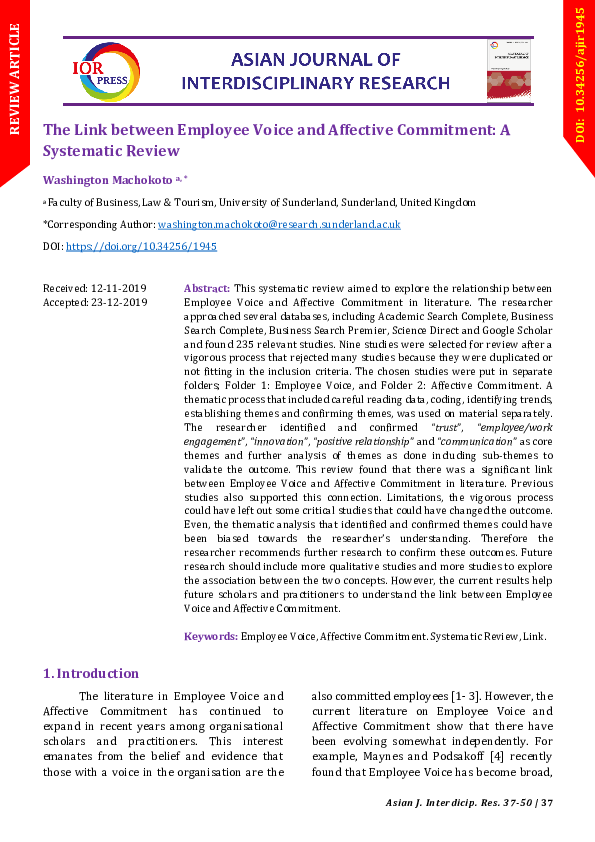 (PDF) The Link between Employee Voice and Affective Commitment: A ...