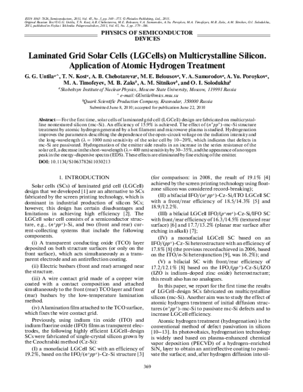 (PDF) Laminated grid solar cells (LGCells) on multicrystalline silicon ...