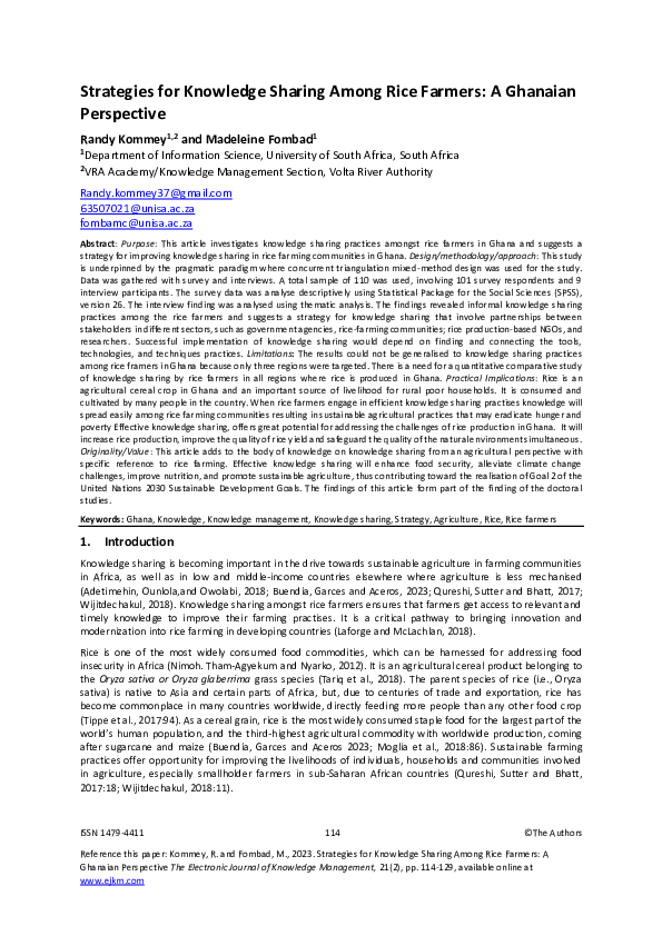 (PDF) Strategies for Knowledge Sharing Among Rice Farmers: A Ghanaian ...
