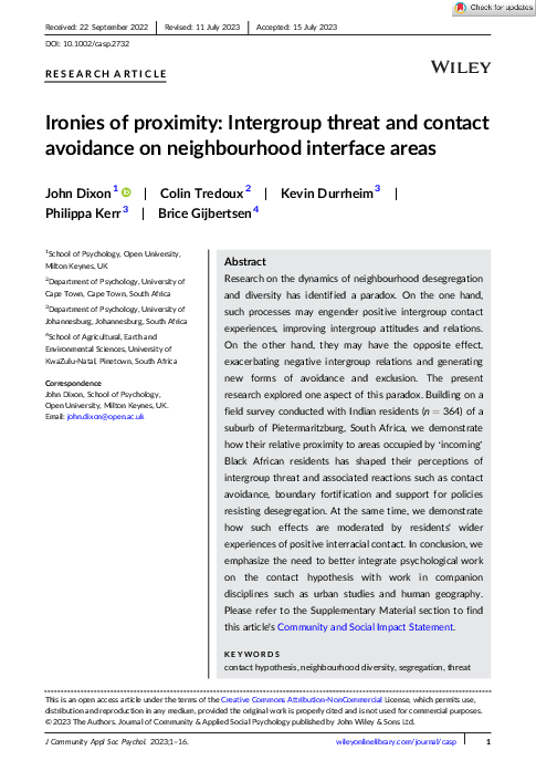 (PDF) Ironies of proximity: Intergroup threat and contact avoidance on ...