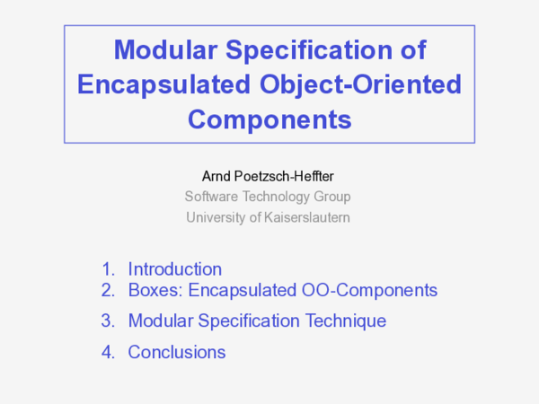 (PDF) Modular Specification of Encapsulated Object-Oriented Components