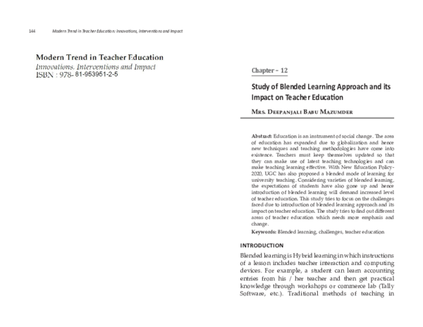 (PDF) Study of Blended Learning Approach and its Impact on Teacher ...