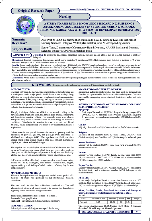 (PDF) A Study to Assess the Knowledge Regarding Substance Abuse Among ...