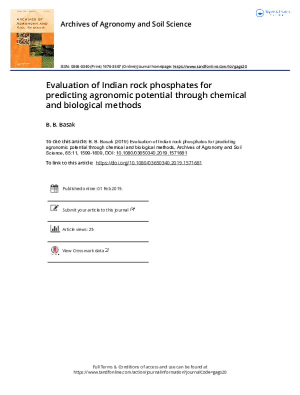 (PDF) Evaluation of Indian rock phosphates for predicting agronomic ...