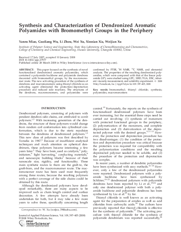 (PDF) Synthesis and characterization of dendronized aromatic polyamides ...