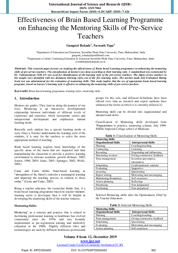 (PDF) Effectiveness of Brain Based Learning Programme on Enhancing the ...