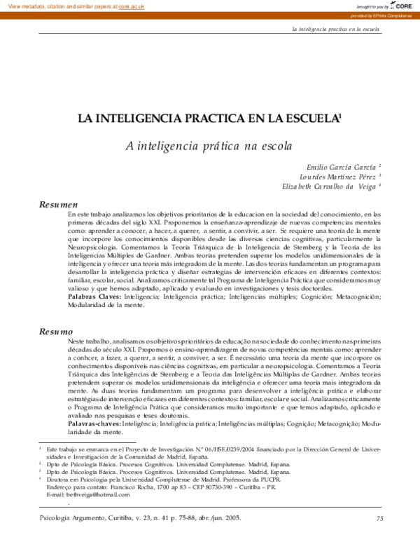 (PDF) Inteligencia práctica en la escuela