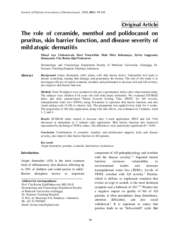 Curated visual reference: Gallery Detail: Pdf The Role Of Ceramide Menthol And Polidocanol On Pruritus