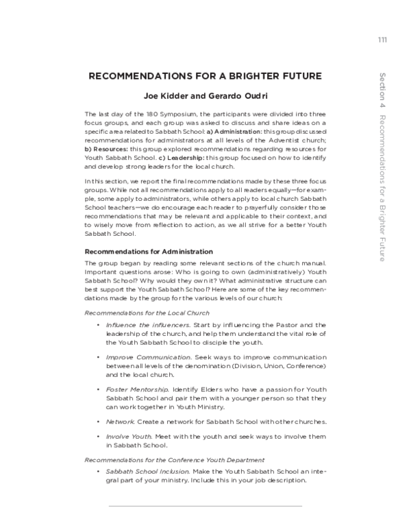 (PDF) Recommendations for a Brighter Future