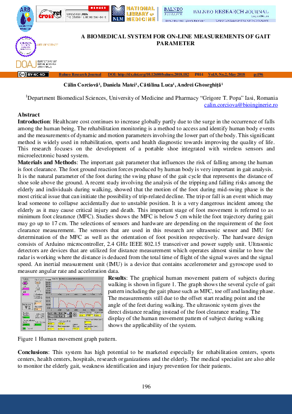 (PDF) A Biomedical System for On-Line Measurements of Gait Parameter